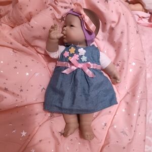 Sweet Baby Doll in Denim Dress with Pink and Purple Details